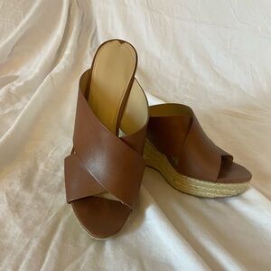 Via Spiga brown leather platform wedge slide, size 8.
